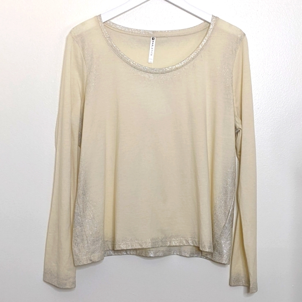 Fabletics NWT Laurel Long Sleeve Top Size XXL cream Ivory with silver details